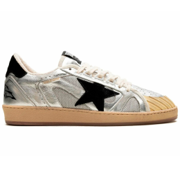 Golden Goose Ball Star LAB in Silver Leather with Black Suede Star and Heel Tab