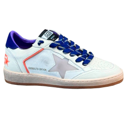 Golden Goose Ball Star LTD in Beige Leather with Clear Star and Blue Heel Tab