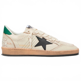 Golden Goose Mens Ball Star with Black Leather Star and Green Leather Heel Tab