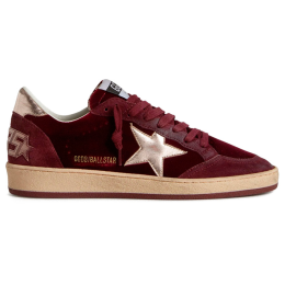 Golden Goose Ball Star in Ruby Red Velvet with Silver Star and Heel Tab