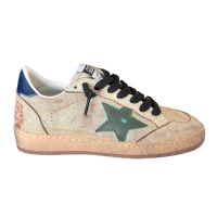 Golden Goose Mens Ball Star in Cracked Leather with Green Suede Star