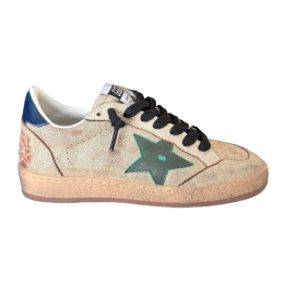 Golden Goose Mens Ball Star in Cracked Leather with Green Suede Star