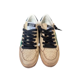 Golden Goose Mens Ball Star in Cracked Leather with Green Suede Star