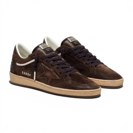 Golden Goose Ball Star in Brown Suede with Brown Leather Star