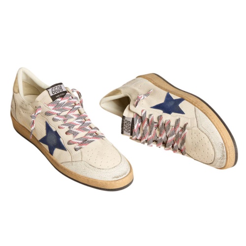 Кроссовки Golden Goose Mens Ball Star Uomo in Nappa Con Stella in Suede Blue Talloncino in Pelle Platino