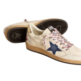 Golden Goose Mens Ball Star Uomo in Nappa Con Stella in Suede Blue Talloncino in Pelle Platino