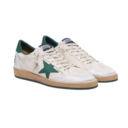 Golden Goose Mens Ball Star with Black Leather Star and Green Leather Heel Tab