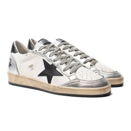 Golden Goose Mens Ball Star in Leather with Silver Inserts and Black Leather Star
