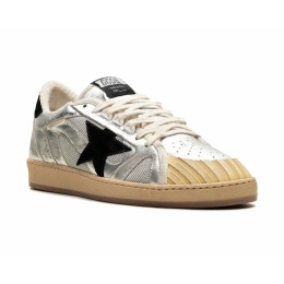 Golden Goose Ball Star LAB in Silver Leather with Black Suede Star and Heel Tab
