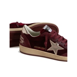 Golden Goose Ball Star in Ruby Red Velvet with Silver Star and Heel Tab