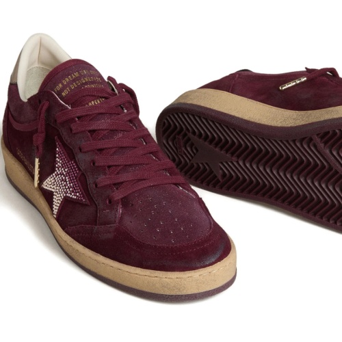 Кроссовки Golden Goose Wmns Ball Star Velvet Ruby Red Silver
