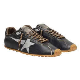 Golden Goose Marathon in Black Leather with Silver Star