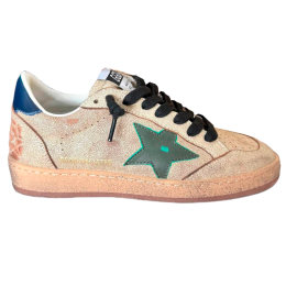 Golden Goose Mens Ball Star in Cracked Leather with Green Suede Star