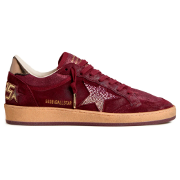 Golden Goose Wmns Ball Star Velvet Ruby Red Silver