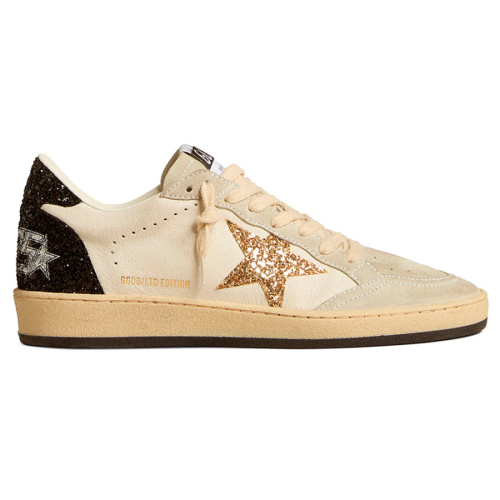 Кроссовки Golden Goose Ball Star in Nappa and Suede with Glitter Star and Black Heel Tab