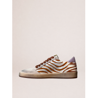 Golden Goose Ball Star Sneakers in Zebra-Print Leather With Lilac Heel Tab
