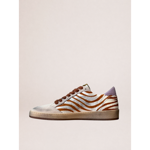 Женские кеды Golden Goose Ball Star Sneakers in Zebra-Print Leather With Lilac Heel Tab