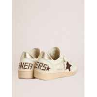 Golden Goose Ball Star Sneakers in White Leather With Crocodile-Effect Star and Gold Heel Tab