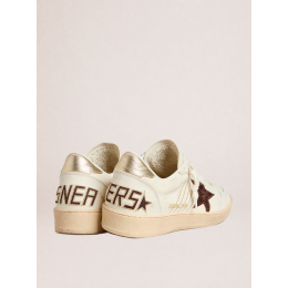 Golden Goose Ball Star Sneakers in White Leather With Crocodile-Effect Star and Gold Heel Tab