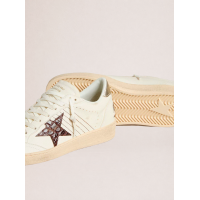 Golden Goose Ball Star Sneakers in White Leather With Crocodile-Effect Star and Gold Heel Tab