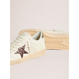Golden Goose Ball Star Sneakers in White Leather With Crocodile-Effect Star and Gold Heel Tab