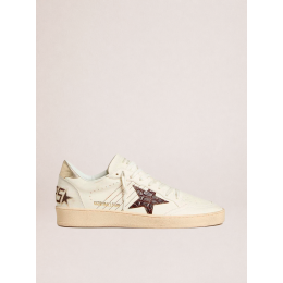 Golden Goose Ball Star Sneakers in White Leather With Crocodile-Effect Star and Gold Heel Tab