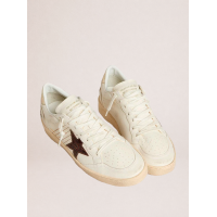 Golden Goose Ball Star Sneakers in White Leather With Crocodile-Effect Star and Gold Heel Tab