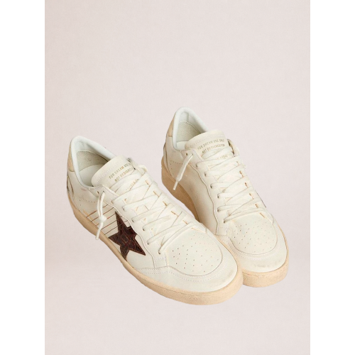 Женские кеды Golden Goose Ball Star Sneakers in White Leather With Crocodile-Effect Star and Gold Heel Tab
