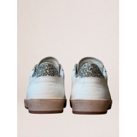 Golden Goose Ball Star in White Leather with Leopard Star and Glitter Heel Tab