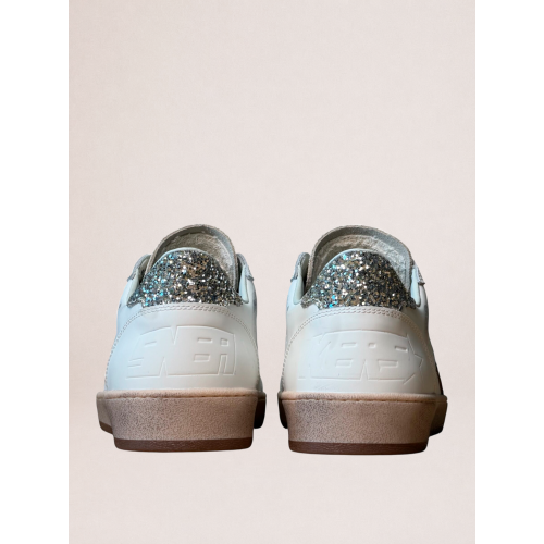 Женские кеды Golden Goose Ball Star in White Leather with Leopard Star and Glitter Heel Tab