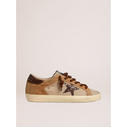 Golden Goose Super Star in Beige Suede With White Star and Heel Tab