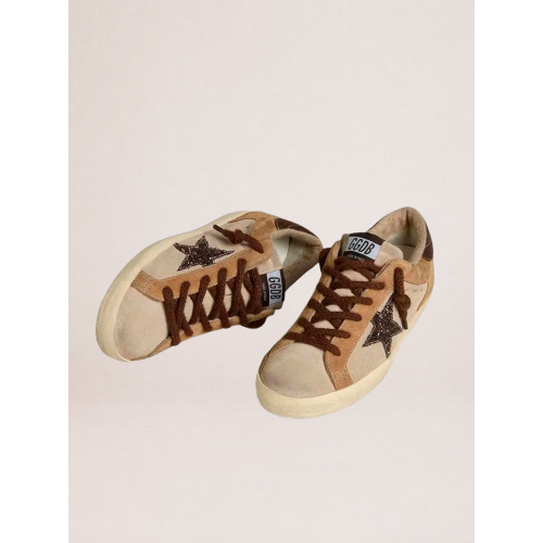 Женские кеды Golden Goose Super Star in Beige Suede With White Star and Heel Tab