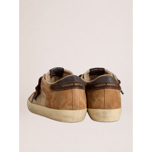 Женские кеды Golden Goose Super Star in Beige Suede With White Star and Heel Tab