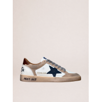 Golden Goose Mens Ball Star in Beige Suede With Navy Blue Star