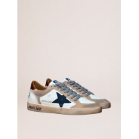 Golden Goose Mens Ball Star in Beige Suede With Navy Blue Star