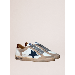 Golden Goose Mens Ball Star in Beige Suede With Navy Blue Star