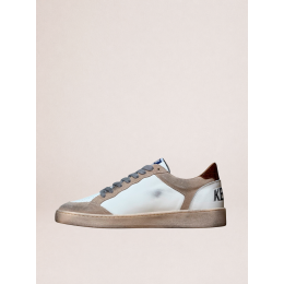 Golden Goose Mens Ball Star in Beige Suede With Navy Blue Star