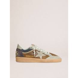 Golden Goose Mens Ball Star in Brown Suede With Eggplant Star and Heel Tab