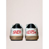 Golden Goose Mens Ball Star in White Leather With Green Star and Black Heel Tab