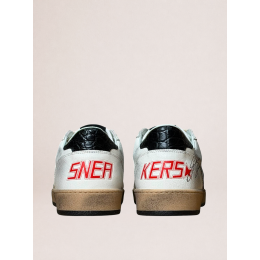 Golden Goose Mens Ball Star in White Leather With Green Star and Black Heel Tab