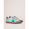 Мужские кеды Golden Goose Mens Ball Star in White Leather With Green Star and Black Heel Tab