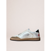 Golden Goose Mens Ball Star in White Leather With Green Star and Black Heel Tab