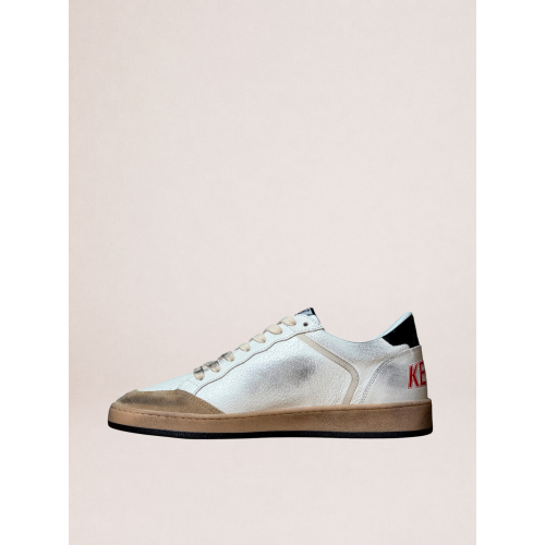 Мужские кеды Golden Goose Mens Ball Star in White Leather With Green Star and Black Heel Tab