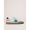 Мужские кеды Golden Goose Mens Ball Star in White Leather With Green Star and Black Heel Tab