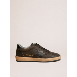 Golden Goose Mens Ball Star in Dark Brown Leather With Black Star