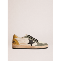 Golden Goose Mens Ball Star Sneakers in Black Leather With Yellow Star and Yellow Heel Tab