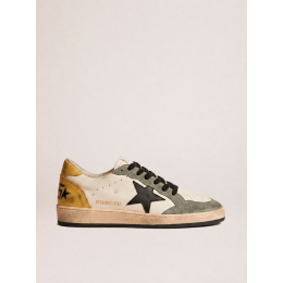 Golden Goose Mens Ball Star Sneakers in Black Leather With Yellow Star and Yellow Heel Tab