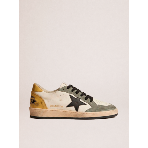 Мужские кеды Golden Goose Mens Ball Star Sneakers in Black Leather With Yellow Star and Yellow Heel Tab