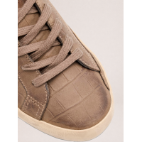 Golden Goose Mens Super Star Sneakers in Brown Croco-Effect Leather