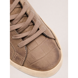 Golden Goose Mens Super Star Sneakers in Brown Croco-Effect Leather